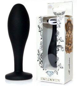 Черная анальная втулка с прозрачным кристаллом - 9,2 см.