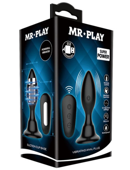 Черная анальная вибропробка с пультом Mr.Play - 10,8 см. Черная анальная вибропробка с пультом Mr.Play - 10,8 см.