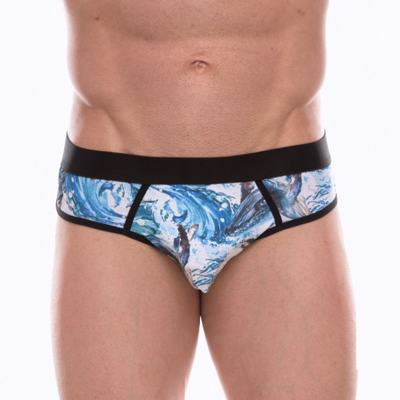 Мужские трусы-джоки с принтом в виде волн и китов Мужские трусы-джоки с принтом в виде волн и китов