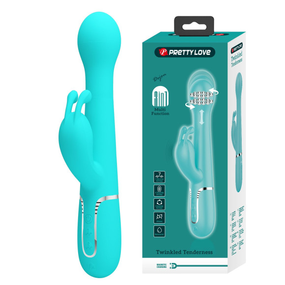 Мятный вибратор-кролик Dejon с ротацией бусин и возвратно-поступательными движениями - 22,6 см. Мятный вибратор-кролик Dejon с ротацией бусин и возвратно-поступательными движениями - 22,6 см.