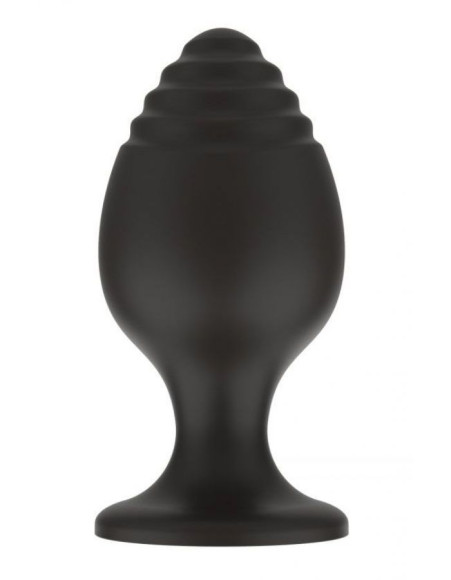 Черная средняя силиконовая анальная пробка с ребрышками на кончике Черная средняя силиконовая анальная пробка с ребрышками на кончике