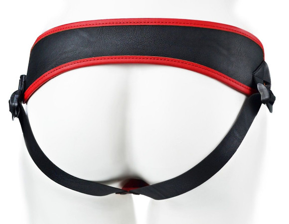 Красно-черный женский пояс с 2 способами крепления насадок и вагинальной пробкой Красно-черный женский пояс с 2 способами крепления насадок и вагинальной пробкой