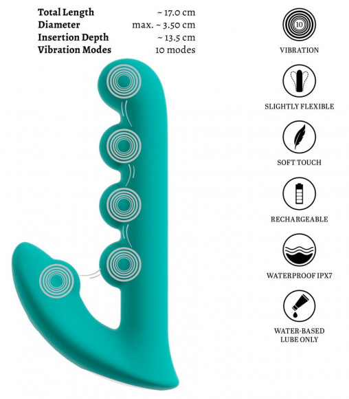 Зеленый вибратор SYLORA Unique Beads Vibrator - 17 см.