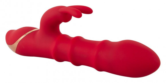 Красный вибратор-кролик с 3 подвижными кольцами Rabbit Vibrator with 3 Moving Rings - 23,7 см.