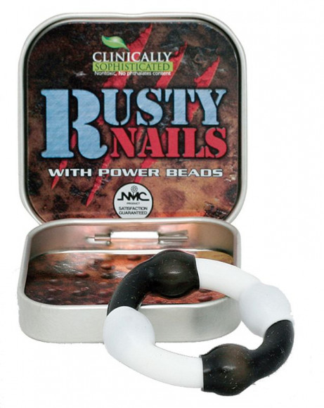 Чёрно-белое эрекционное кольцо с бусинами RUSTY NAILS Чёрно-белое эрекционное кольцо с бусинами RUSTY NAILS