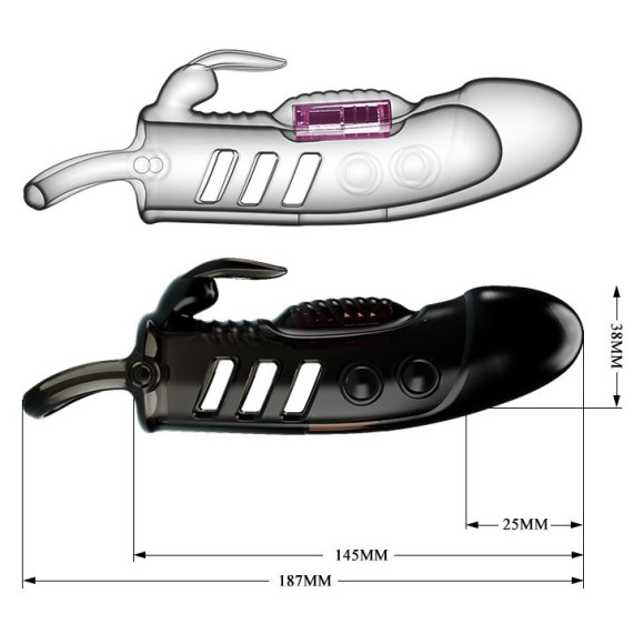 Черная стимулирующая вибронасадка с клиторальным зайчиком Sloane - 18,7 см. Черная стимулирующая вибронасадка с клиторальным зайчиком Sloane - 18,7 см.