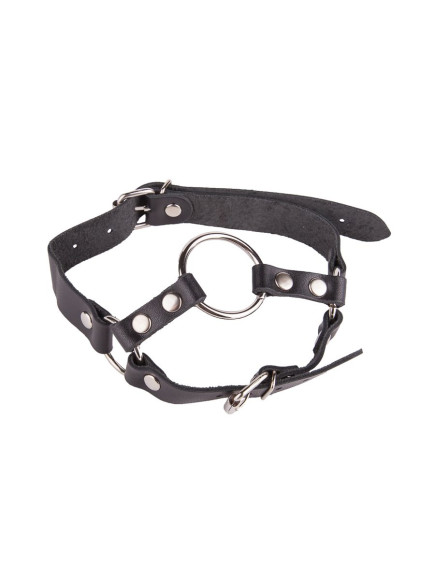 Кляп-кольцо на чёрных кожаных ремешках с застёжкой Кляп-кольцо на чёрных кожаных ремешках с застёжкой