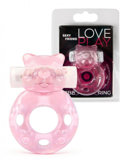 Розовое эрекционное виброкольцо в форме мишки