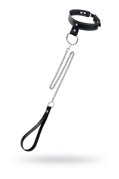 Черный узкий однослойный ошейник с серебристым поводком-цепочкой Черный узкий однослойный ошейник с серебристым поводком-цепочкой