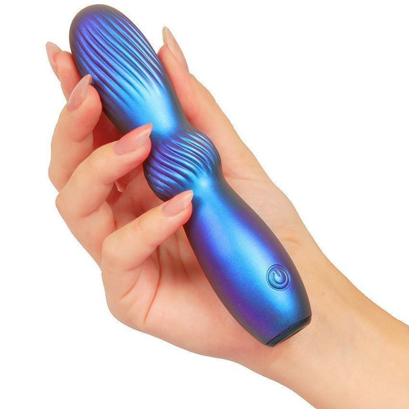 Синий фигурный вибромассажер со спиралевидным рельефом - 15 см. Синий фигурный вибромассажер со спиралевидным рельефом - 15 см.