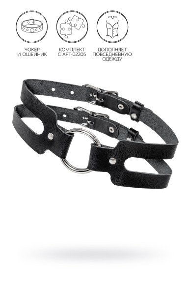 Черный кожаный чокер-ошейник из двух ремешков Черный кожаный чокер-ошейник из двух ремешков