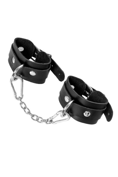 Черные кожаные наручники-браслеты со скруглёнными углами