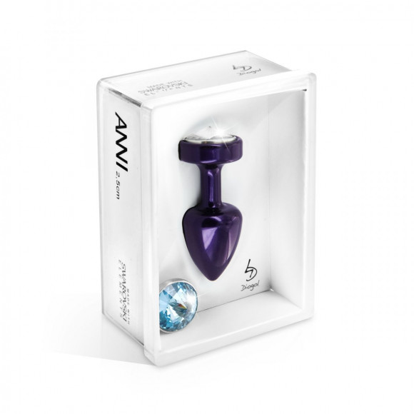 Фиолетовый анальный плаг Anni Magnet T2 Purple Cristal/blue с 2 заменяемыми кристаллами - 7,5 см.