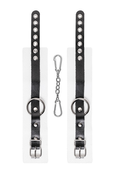 Бело-черные мягкие оковы с одним ремешком и люверсами Бело-черные мягкие оковы с одним ремешком и люверсами