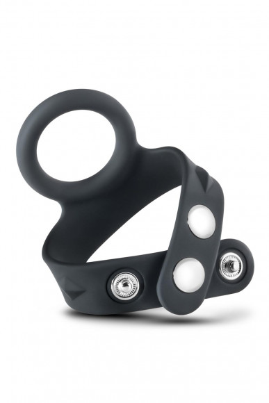 Черное эрекционное кольцо с подхватом мошонки на кнопках VS6 Черное эрекционное кольцо с подхватом мошонки на кнопках VS6