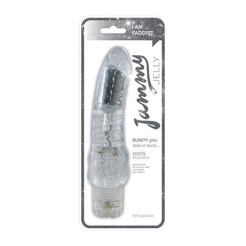 Прозрачный вибратор с блёстками JAMMY JELLY BURSTY GLITTER - 20 см.
