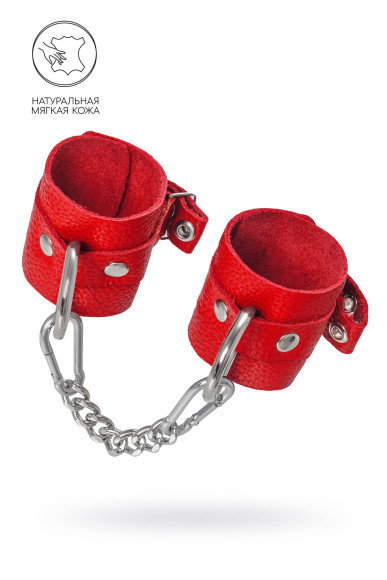 Красные мягкие кожаные наручники с люверсами Красные мягкие кожаные наручники с люверсами