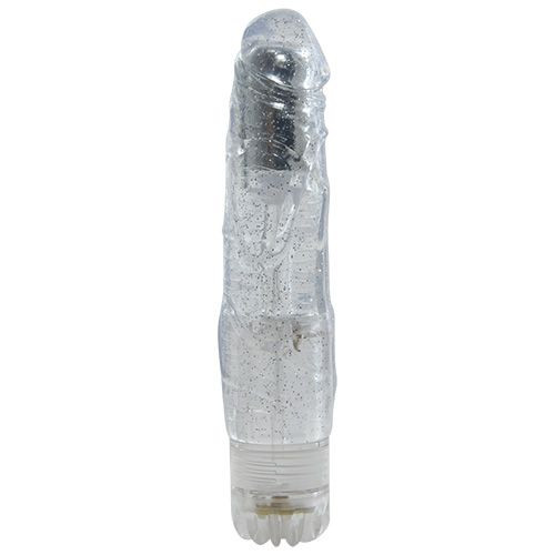 Прозрачный вибратор с блёстками JAMMY JELLY CRUSHY GLITTER - 19 см.