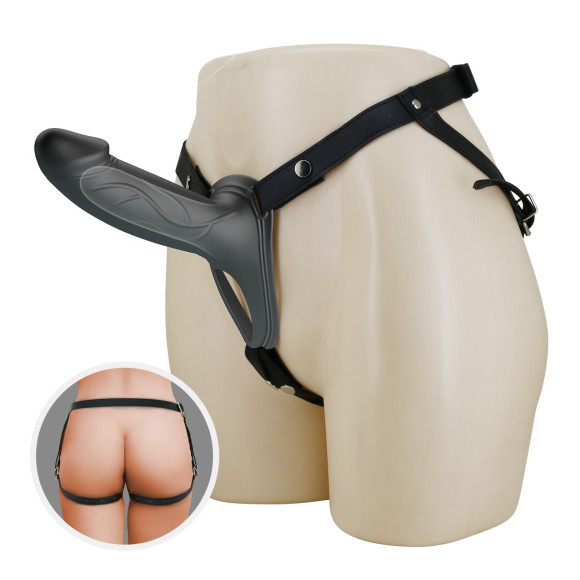 Черный полый мужской страпон London - 16,8 см.