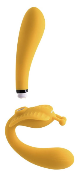 Желтый безремневой вибрострапон The Monarch - 23 см. Желтый безремневой вибрострапон The Monarch - 23 см.