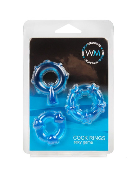 Набор из 3 синих эрекционных колец с различным рельефом Набор из 3 синих эрекционных колец с различным рельефом