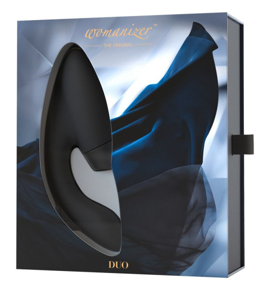 Чёрный стимулятор Womanizer DUO с вагинальным отростком Чёрный стимулятор Womanizer DUO с вагинальным отростком