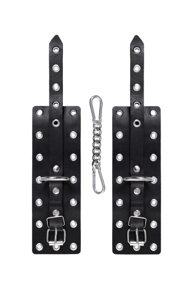 Черные кожаные однослойные наручники с люверсами Черные кожаные однослойные наручники с люверсами