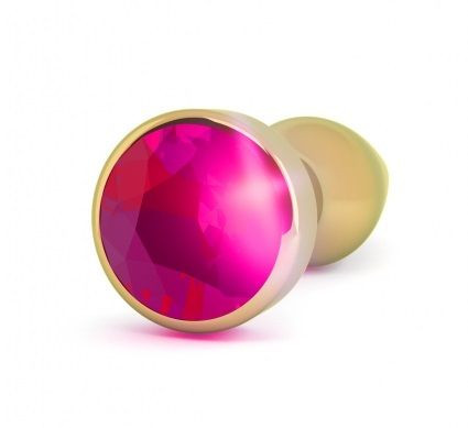 Золотистая анальная пробка R9 RICH Gold/Pink Sapphire с розовым кристаллом - 12 см.