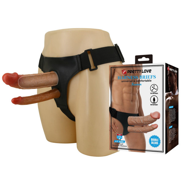 Темно-бежевый фаллопротез для двойного проникновения - 17,5 см. Темно-бежевый фаллопротез для двойного проникновения - 17,5 см.