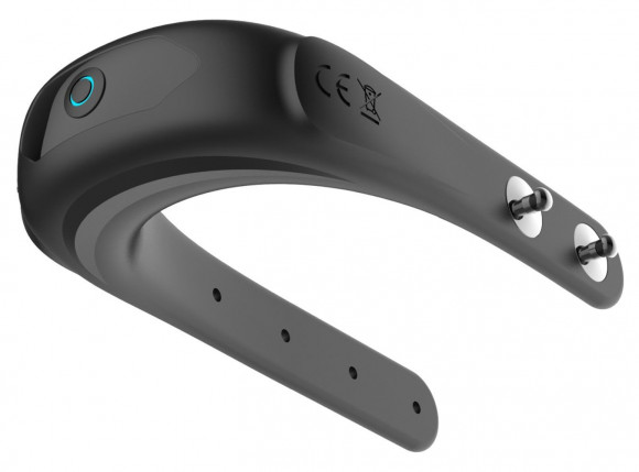 Черное эрекционное виброкольцо на ремешках