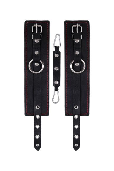 Черные кожаные однослойные оковы с контрастной строчкой Черные кожаные однослойные оковы с контрастной строчкой