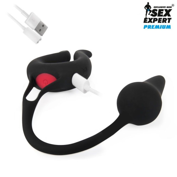 Черная вибронасадка Sex Expert с анальной втулкой Черная вибронасадка Sex Expert с анальной втулкой