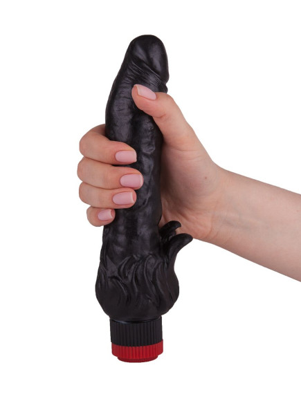 Чёрный вибратор с клиторальными лепестками - 18,5 см. Чёрный вибратор с клиторальными лепестками - 18,5 см.