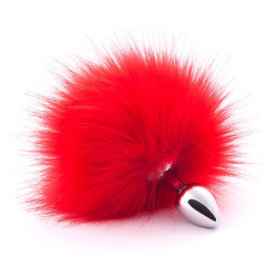 Серебристая анальная пробка с красным хвостиком Серебристая анальная пробка с красным хвостиком