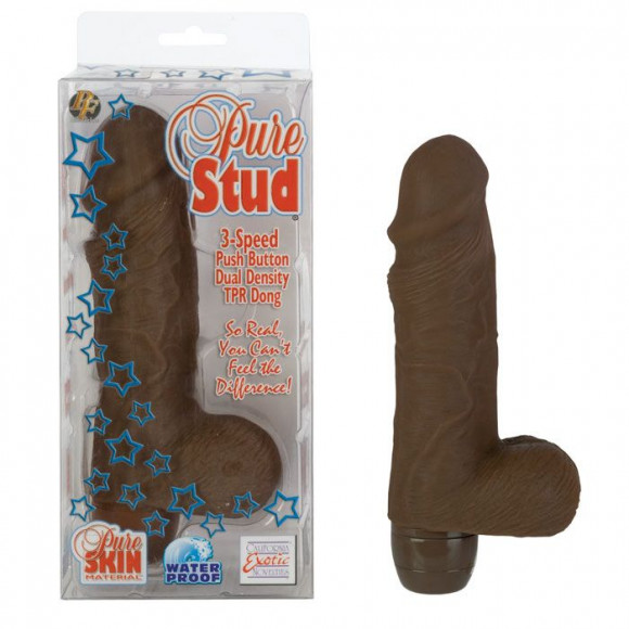 Вибромассажер коричневого цвета Pure Stud - 16 см. Вибромассажер коричневого цвета Pure Stud - 16 см.