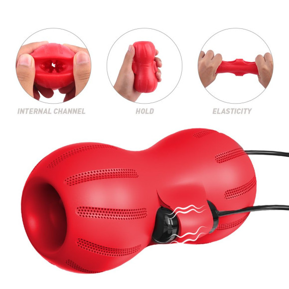 Красный тугой мастурбатор с вибропулями и пультом Красный тугой мастурбатор с вибропулями и пультом