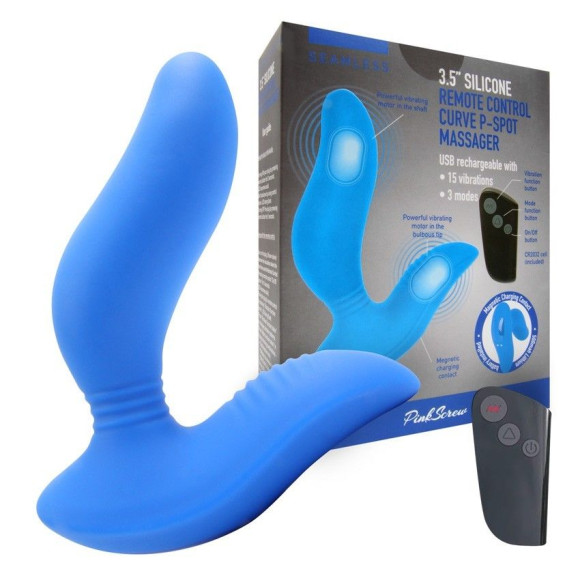 Синий вибромассажер простаты 3,5’’ Remote Control Curve P-spot Massager - 12 см. Синий вибромассажер простаты 3,5’’ Remote Control Curve P-spot Massager - 12 см.