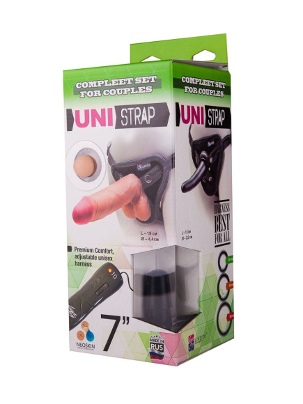 Страпон с 2 насадками и вибрацией UniStrap - 19 и 12 см. Страпон с 2 насадками и вибрацией UniStrap - 19 и 12 см.