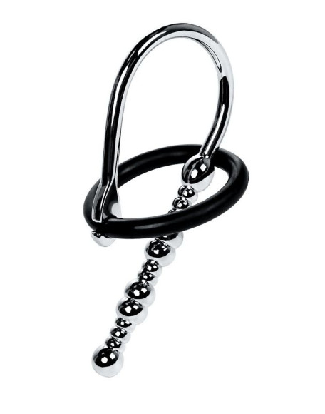 Серебристый уретральный плаг-бусины TOYFA Metal с мягким фиксириющим кольцом Серебристый уретральный плаг-бусины TOYFA Metal с мягким фиксириющим кольцом