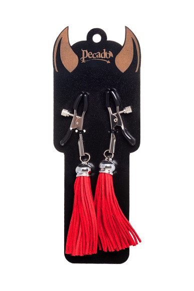 Зажимы на соски «Прищепки» с красными кисточками из замши Зажимы на соски «Прищепки» с красными кисточками из замши