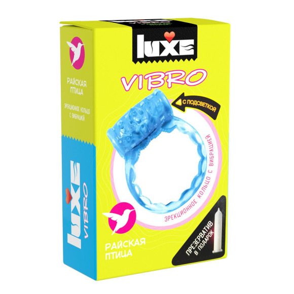 Голубое эрекционное виброкольцо Luxe VIBRO «Райская птица» + презерватив Голубое эрекционное виброкольцо Luxe VIBRO «Райская птица» + презерватив