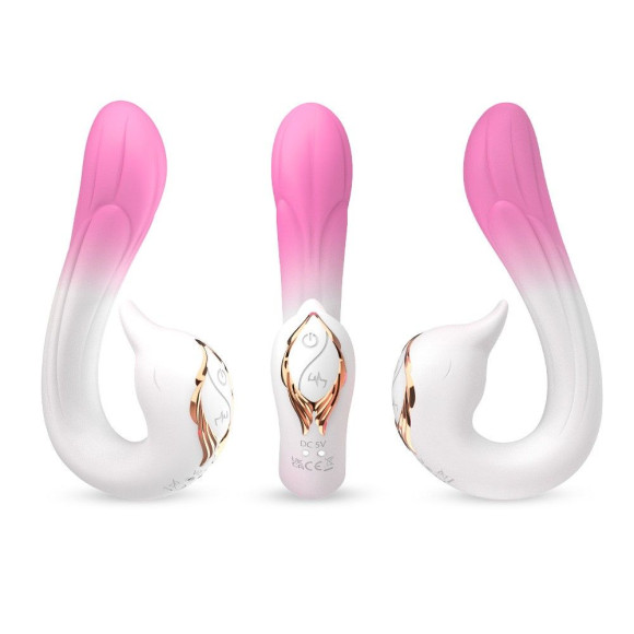 Бело-розовый вибромассажер-уточка - 16,2 см. Бело-розовый вибромассажер-уточка - 16,2 см.