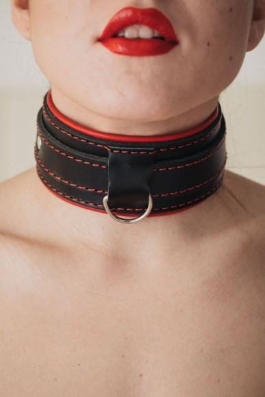 Черный ошейник с красным подкладом Черный ошейник с красным подкладом