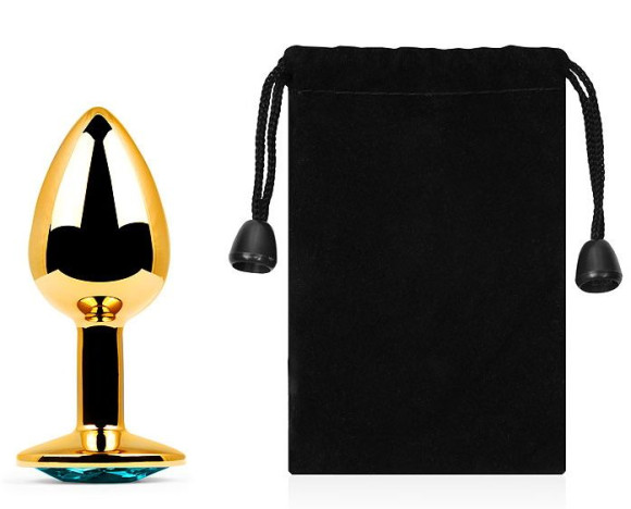 Золотистая анальная пробка с голубым стразом - 7,2 см. Золотистая анальная пробка с голубым стразом - 7,2 см.