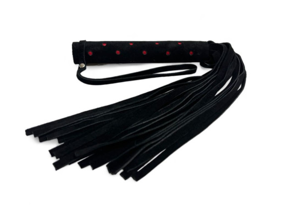 Черная замшевая плеть с красными точками на рукояти Red dot Princess - 43 см. Черная замшевая плеть с красными точками на рукояти Red dot Princess - 43 см.