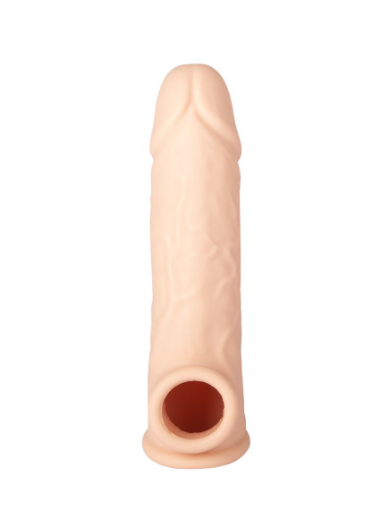 Телесная удлиняющая насадка с отверстием для мошонки - 18,5 см. Телесная удлиняющая насадка с отверстием для мошонки - 18,5 см.