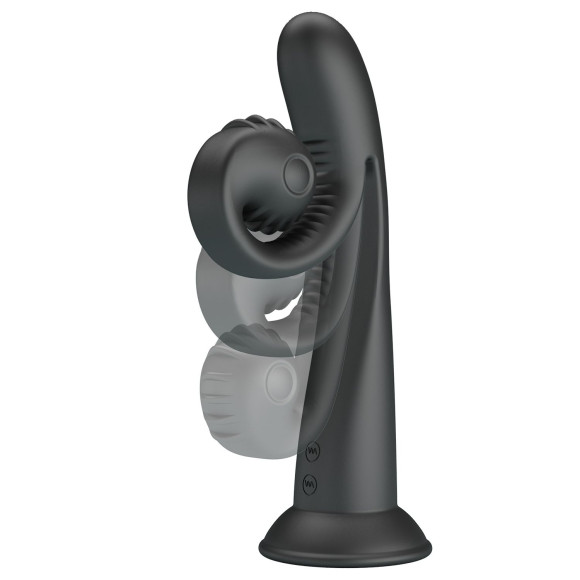 Черный вибратор на присоске с закрученным клиторальным отростком - 20 см. Черный вибратор на присоске с закрученным клиторальным отростком - 20 см.