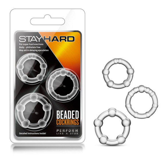 Набор из 3 прозрачных эрекционных колец Stay Hard Beaded Cockrings Набор из 3 прозрачных эрекционных колец Stay Hard Beaded Cockrings