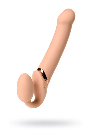 Телесный безремневой вибрострапон Vibrating Bendable Strap-On - size L Телесный безремневой вибрострапон Vibrating Bendable Strap-On - size L