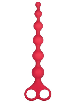Красная анальная цепочка Ribbed Silicone Anal Beads - 26 см.